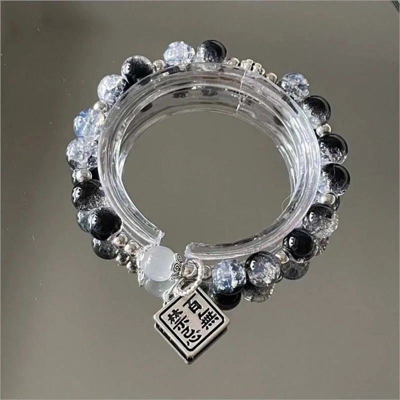 luckacco 2024 new trendy red crystal beaded bracelets for women simple tassel handmade beads fox pendant bracelets jewelry accessories