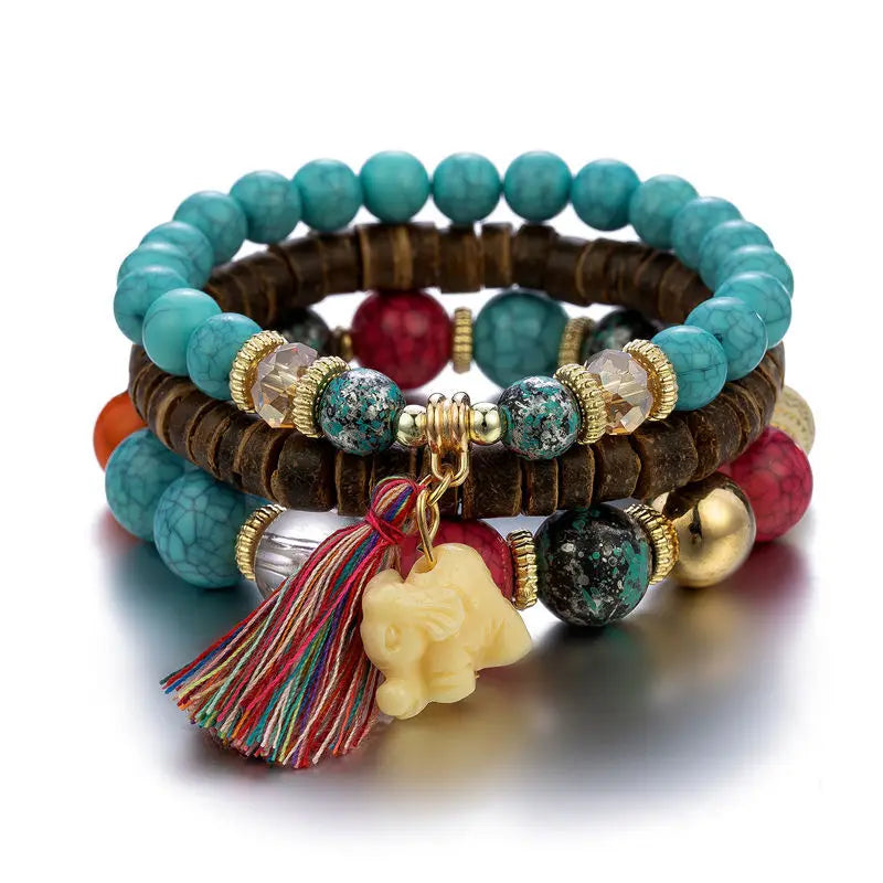 luckacco diezi korean ethnic bohemian crystal beads leaves charm bracelets for women girls elastic rope wrap bracelet pulseira feminina