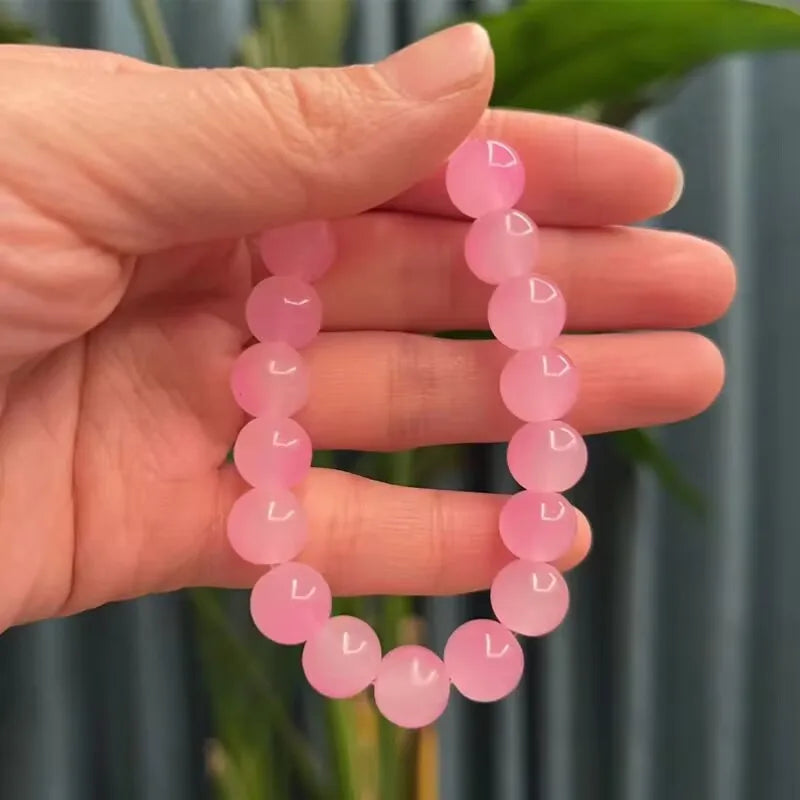 luckacco quartz crystal pink powder crystal quartz natural stone streche bracelet elastic cord pulserase jewelry beads lovers woman gift