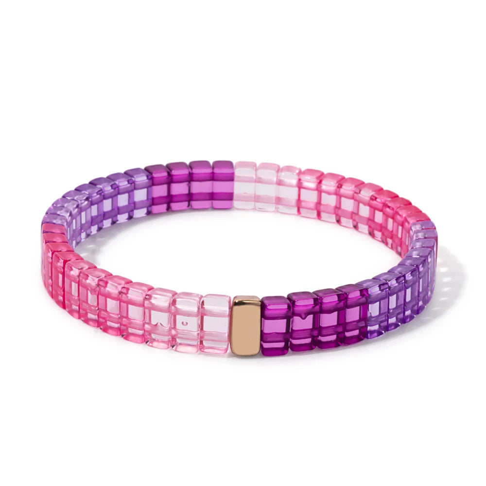 luckacco 4x8mm crystal acrylic bangle for women handmade rainbow color elastic bracelets