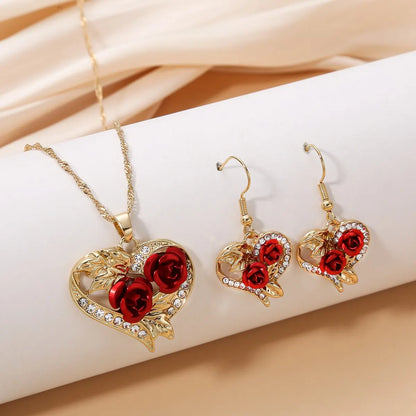 Luckacco Creative Love Rose Heart Pendant Necklace For Women Exquisite Zircon Forever Necklace Romantic Valentines Day Jewelry