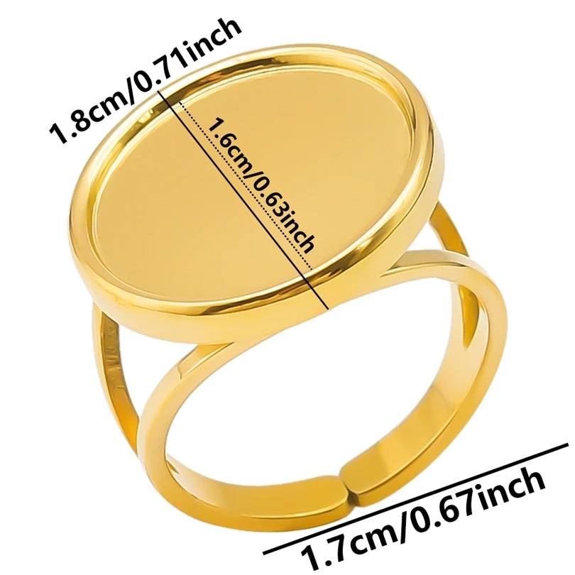 luckacco oval square leaf heart sun base open adjustable ring diy rhinestone oil drop stainless steel rings for women men jewelry bagues