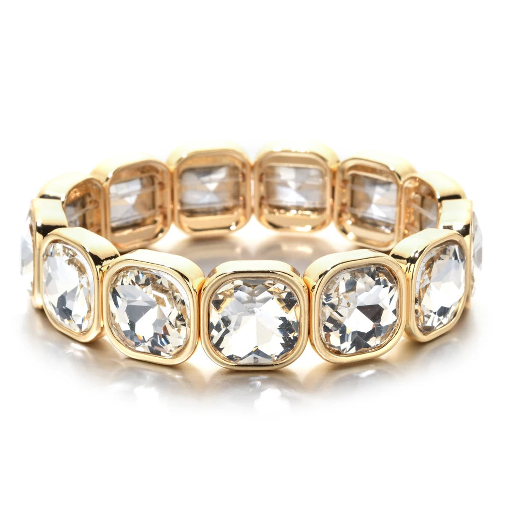 luckacco rose colorful glass crystal elastic bracelet enamel stretch rhinestone bangle tile bead bracelet for women fashion jewelry