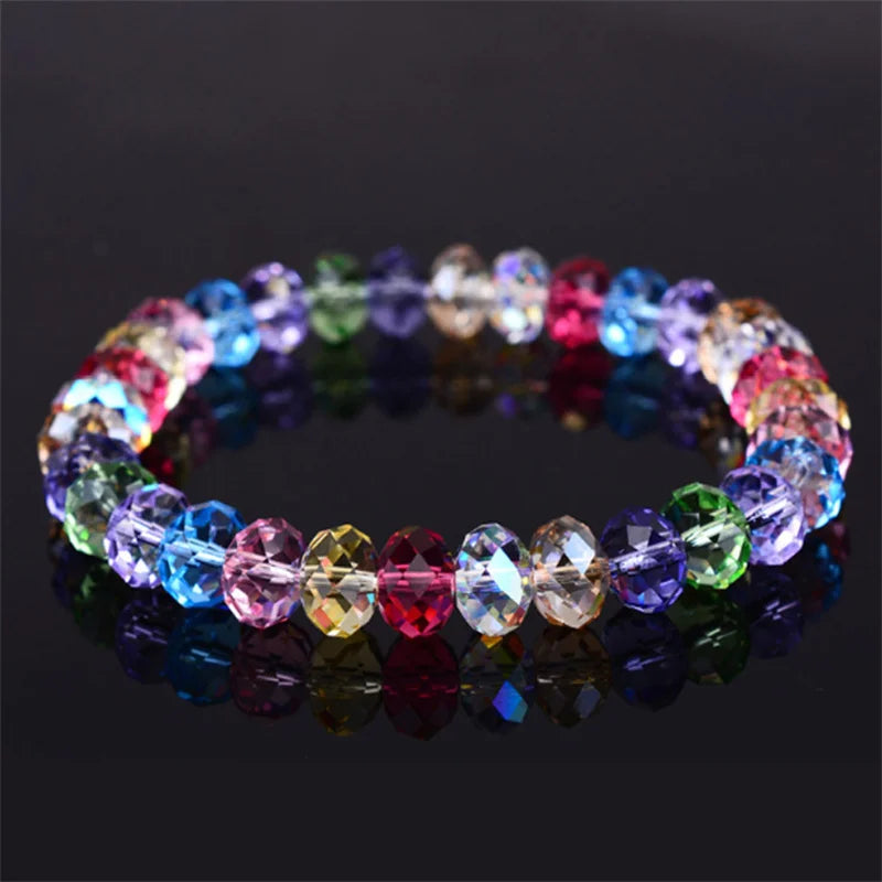luckacco  red purple white color crystal bracelets for women simple colorful bead elastic rope bracelet fashion handmade jewelry