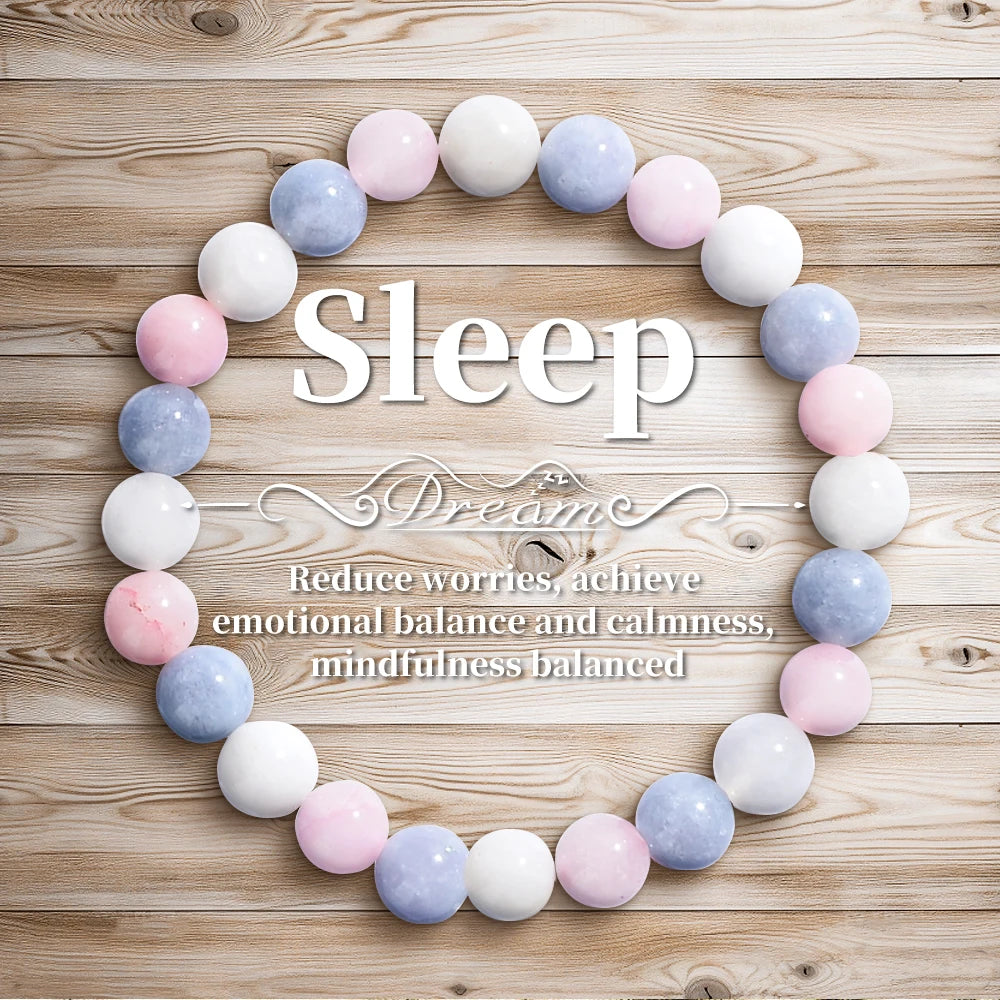 luckacco 1pc fashionable aura balancing sleep bracelet, 8mm natural stone sleep bracelet - white turquoise - amethyst - rose quartz