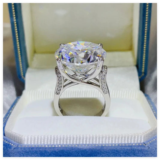 Luckacco Solitaire Huge 20Ct Blue Moissanite Diamond Ring 925 Sterling Silver Party Wedding Band Rings for Women Men Engagement Jewelry