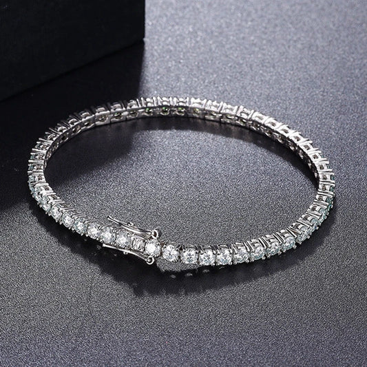 Luckacco Wong Rain 925 Sterling Silver 3EX Colorful 3 MM Real Moissanite Diamonds Gemstone Tennis Chain Bracelets Bangle Fine Jewelry