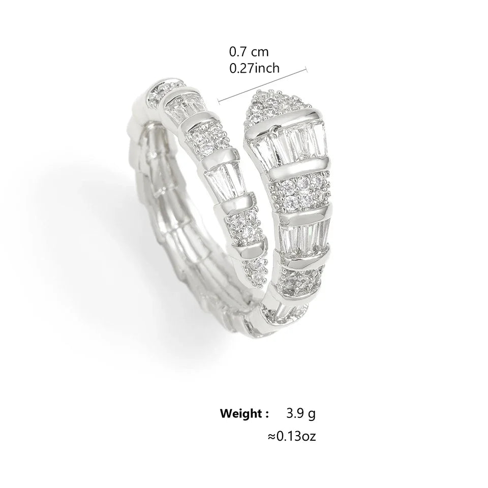 luckacco 2025 new in snake bone open ring for women shiny cubic zirconia copper rings couple funny party jewelry gifts