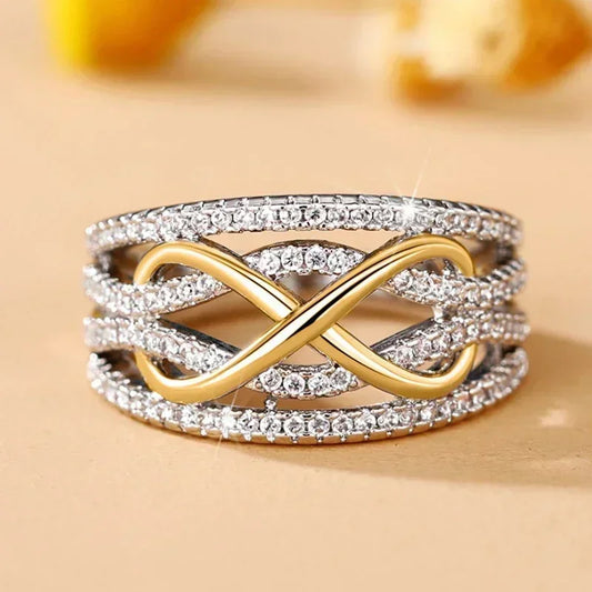 Luckacco Fashion Infinite Love Rings for Women Full Bling Iced Out Cubic Zirconia Wedding Engagement Rings Trendy Luxury Jewelry Anillos