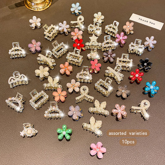 Luckacco 10 alloy rhinestone hair clips, fashionable small grab hair accessories