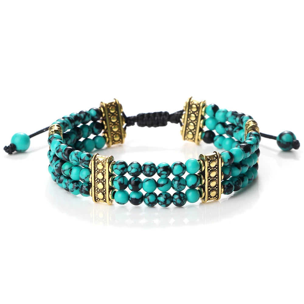 luckacco natural stone beads bracelet 4mm malachite black lava yoga energy hot couple for women men jewelry braided rope knot bangle gift