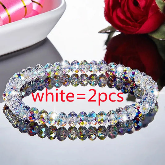 Luckacco New Artificial Austria Crystal Bracelet Fashion Shiny Stone Beads Elasticity Rope Strand Bracelets for Women Jewelry