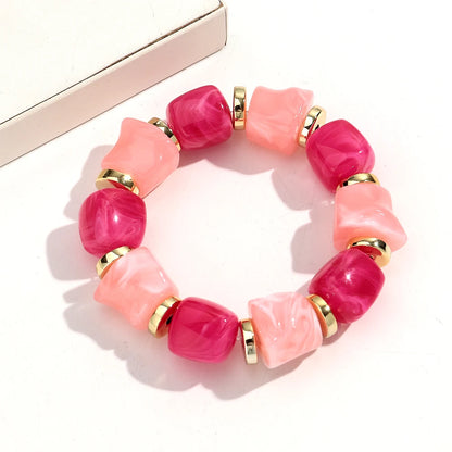 Luckacco New Acrylic Irregular Geometric Handmade Elastic Bracelet for Woman Man Colorful Beaded Statement Bracelets Unique Jewelry Gift
