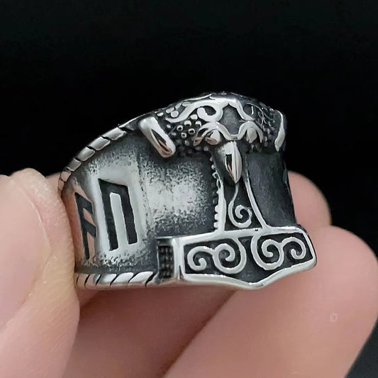 Luckacco Vintage Nordic Viking Ring Stainless Steel Men Ethnic Belief Odin Compass Valknut Tree of Life Ring Amulet Jewelry