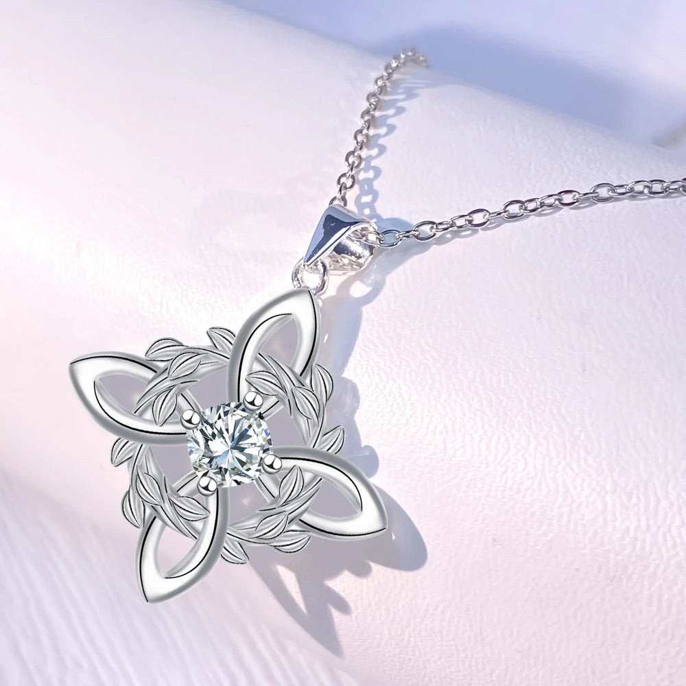 luckacco 925 thai silver classic witch knot necklace with zircons trinity knot good luck cz charm wiccan symbol protection jewelry