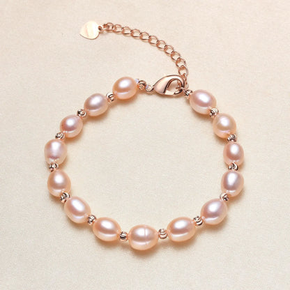 Luckacco 5-6mm Small Rice Pearl Strand Bracelets for Women Sweet Real Mixed Baroque Pearls Elegant Natural Freshwater Pearl Bracelets