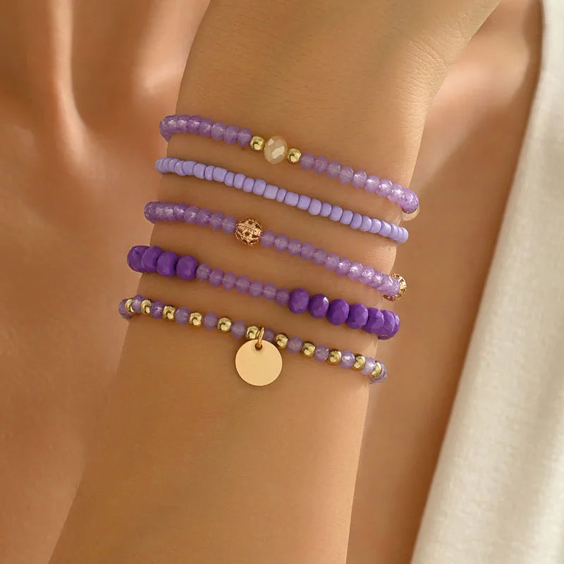 luckacco y2k ethnic bohemian beaded bracelets set for women  beads chains stackable wristband girls boho hand jewelry accessoreis