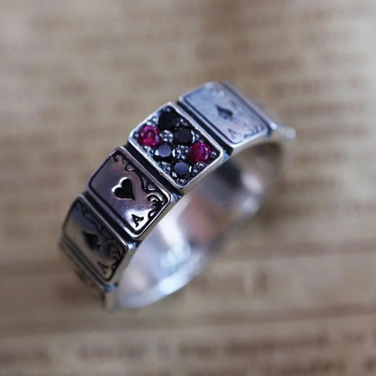 Luckacco 925 silver original design creative playing card shape ring hip hop exaggerated dance party birthday gift men and women jewelry