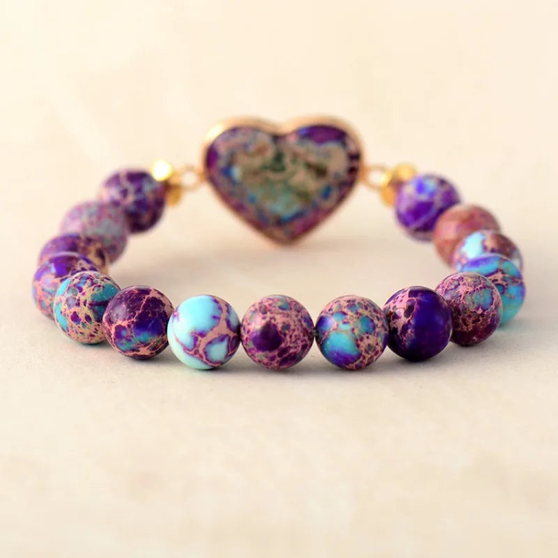 luckacco kaseakia bohemian imperial stone heart-shaped elastic adjustable natural stone beaded beads bracelet for women handmade jewelry