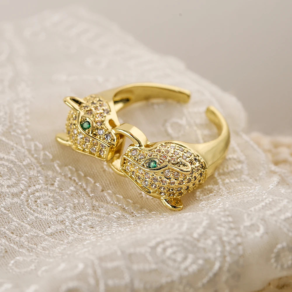 luckacco newbuy new high quality gold-plated zircon hip-hop style rings fashion delicate leopard ring women's party jewelry accessories