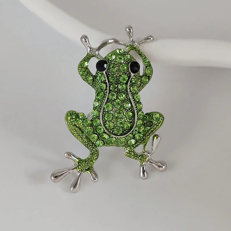 luckacco picks luxury green crystal frog brooch animal brooches pins for women dress coat accessories jewelry gift