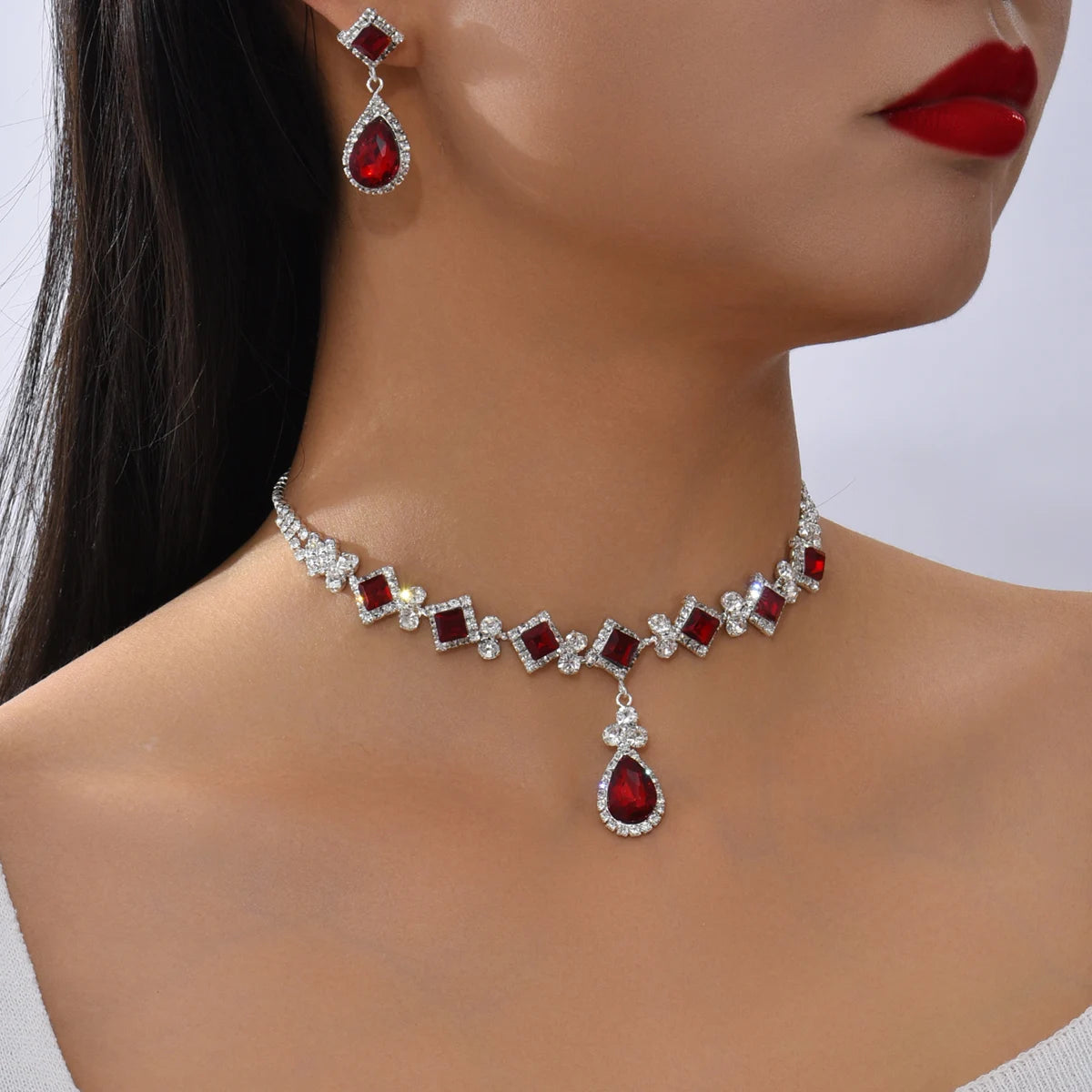 luckacco 3-piece women's claw chain series geometric droplet earrings necklace set wedding banquet party holiday gift 8056