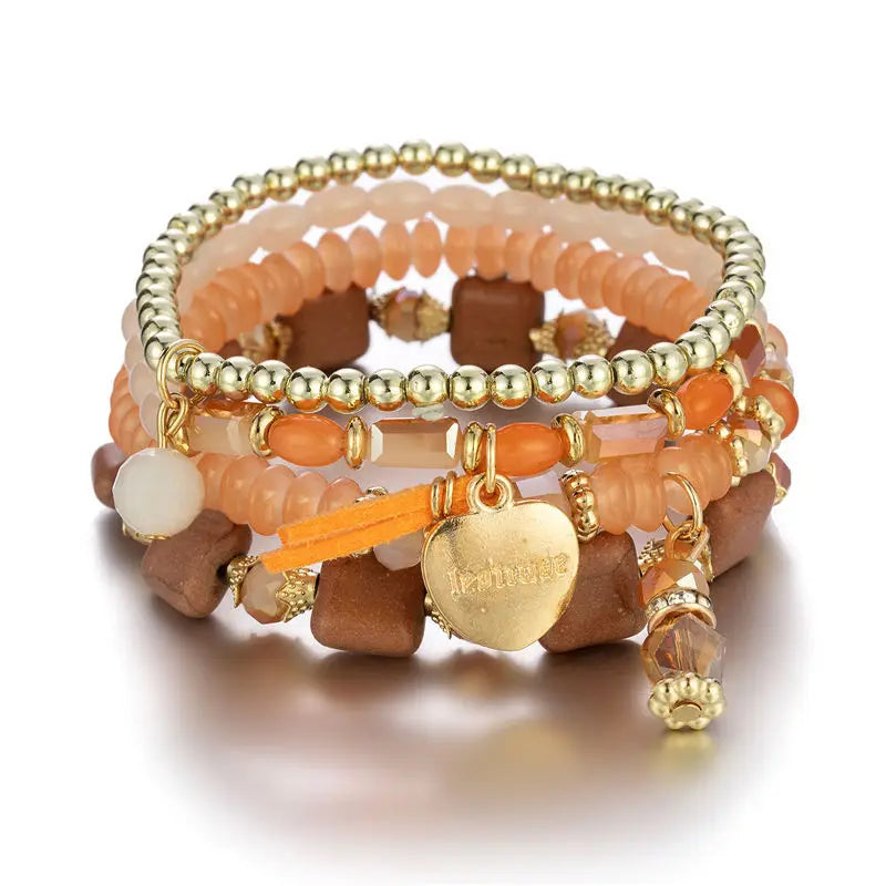 luckacco diezi korean ethnic bohemian crystal beads leaves charm bracelets for women girls elastic rope wrap bracelet pulseira feminina