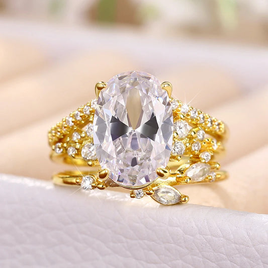Luckacco daily picks Newest Oval Cubic Zirconia 3Pcs Rings Set Luxury Women Accessories for Engagement Wedding Party Statement Female Jewelry