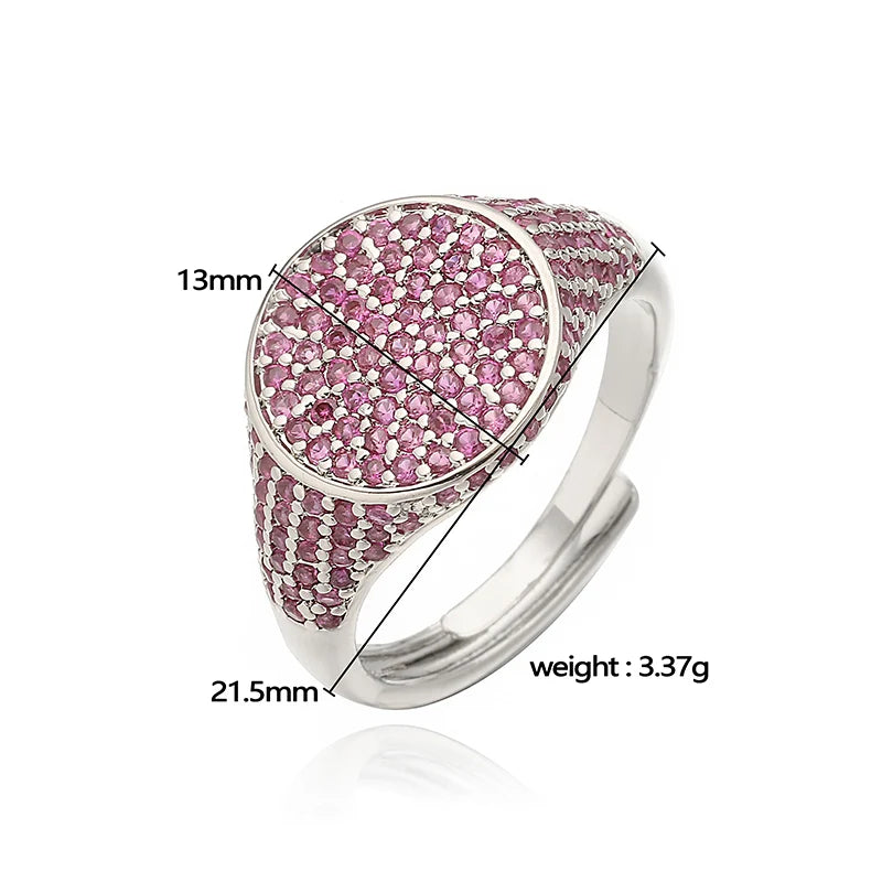 luckacco hecheng,13×22mm copper electroplated 18k gold multi-colour zirconia ring unisex couple adjustable luxury jewellery 1 piece