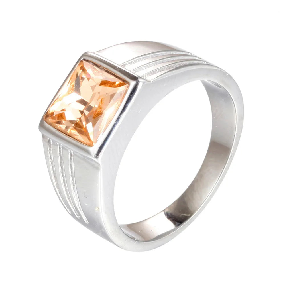 luckacco non-fading high quality big stone rings for men women punk hip hop 316l stainless steel ring fashion jewelry gifts