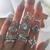 Luckacco 11pcs/set Bohemia Vintage Silver Gothic Aesthatic Vintage Carved Feathers Flowers Leaves Butterfly Ring set for women