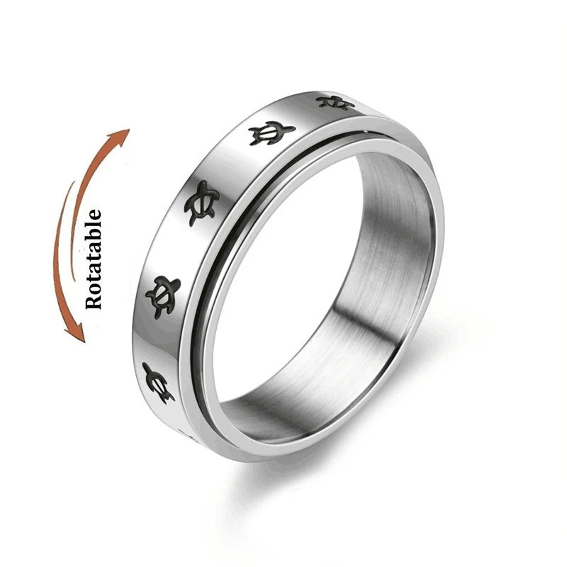 luckacco simple stainless steel anxiety fidget spinner rings for couple rotating anti stress wedding band knuckle ring fashion jewelry