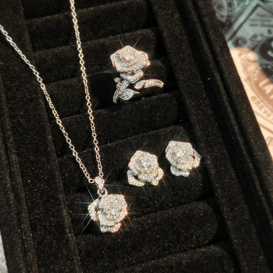 Luckacco Valuable Lab Jade Diamond Jewelry set 925 Sterling Silver Engagement Wedding Rings Earrings Necklace For Women Bridal Party Gift