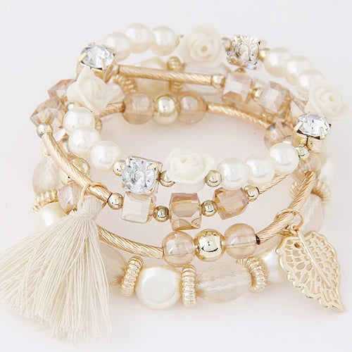 luckacco bohemian charm beads wrap bracelets & bangles for women boho flower leaf tassel bracelet multilayer bracelet femme 2024 new