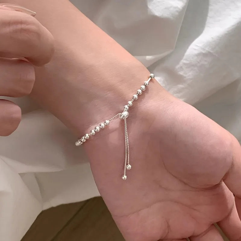 luckacco new 925 silver geometric bead punk peace of mind words irregular string bracelet for woman girl fashion jewelry gift dropship