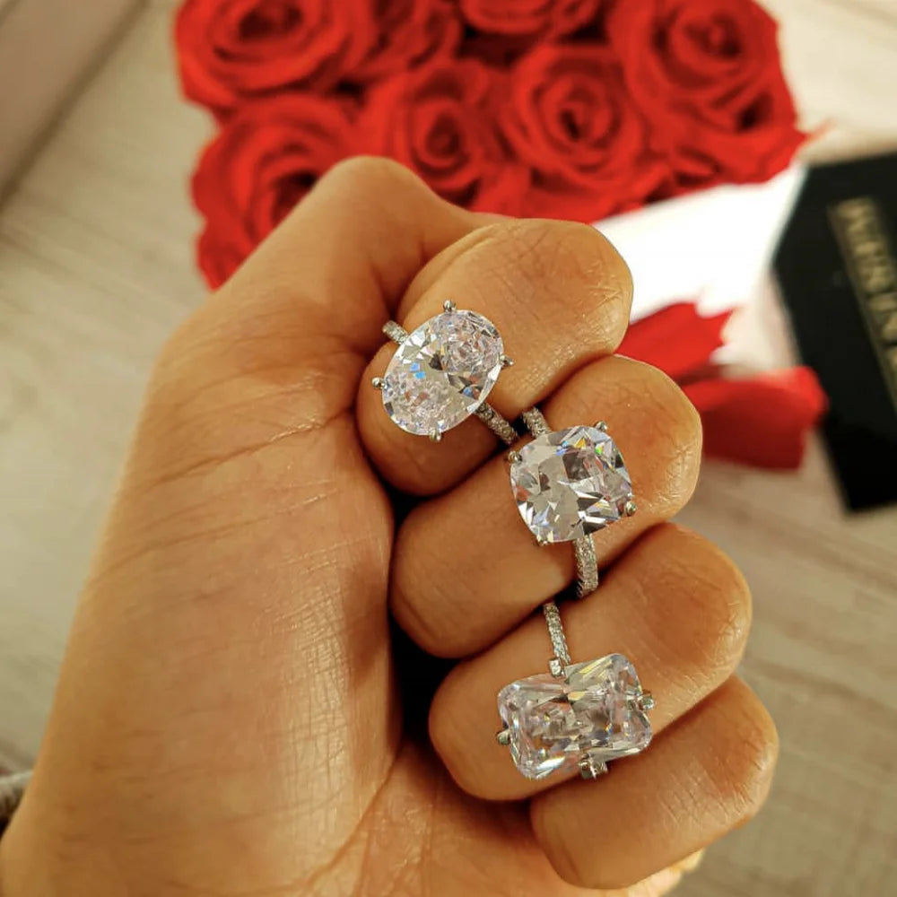 luckacco luxury 925 sterling silver oval square simulated diamond rings finger for cocktail engagement wedding women jewelry