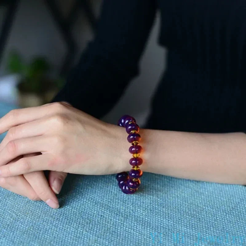 luckacco amber baltic certificate violet bracelet original stone amber beads bracelets for men and women beeswax bracelets jewelry gifts
