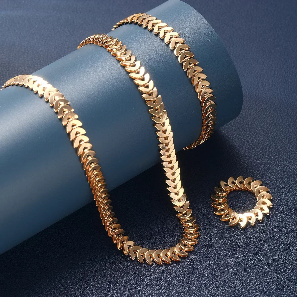 luckacco vintage emerald sets unique design light luxury temperament earrings  pendant necklace rings three-piece sets trend jewerly set