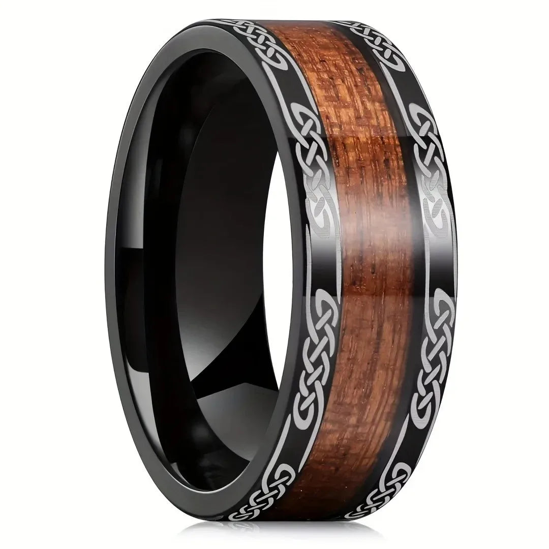 luckacco fashion 8mm men stainless steel rings silver color brushed deer antler and koa wood rings for men wedding band jewelry