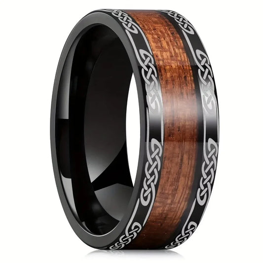 Luckacco Fashion 8mm Men Stainless Steel Rings Silver Color Brushed Deer Antler And Koa Wood Rings for Men Wedding Band Jewelry