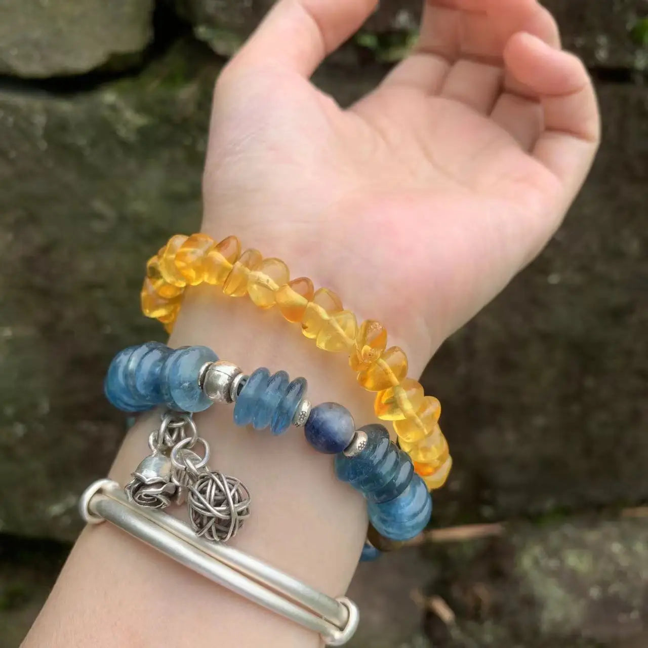 luckacco natural baltic amber bracelet  stone irregular jewelry  design handmade gem beads healing women jewelry gifts