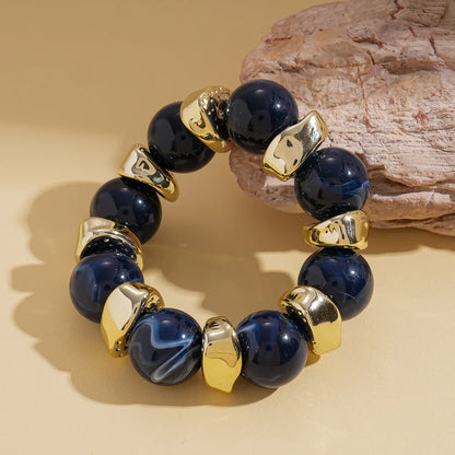 Luckacco 7 Styles Trendy Splicing Acrylic Round Beads Bracelets Bohemian Thick Irregular Resin Elastic Bangles Retro Jewelry for Women F