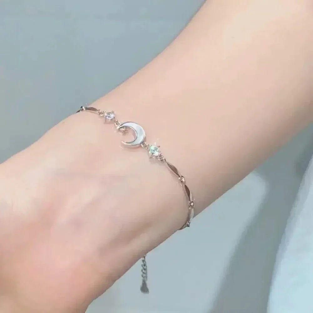 luckacco elegant crystal flowers bracelet for women y2k sweet girls moon cherry blossom bow zircon bracelets luxury jewelry gift