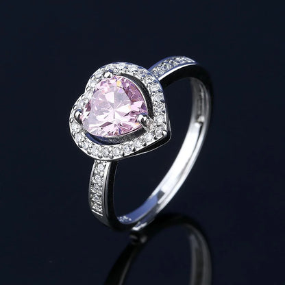 Luckacco 925 Sterling Silver Jewelry Set Heart Shape Pink Crystal Zircon Necklace Earrings Ring Women's Elegant Jewelry