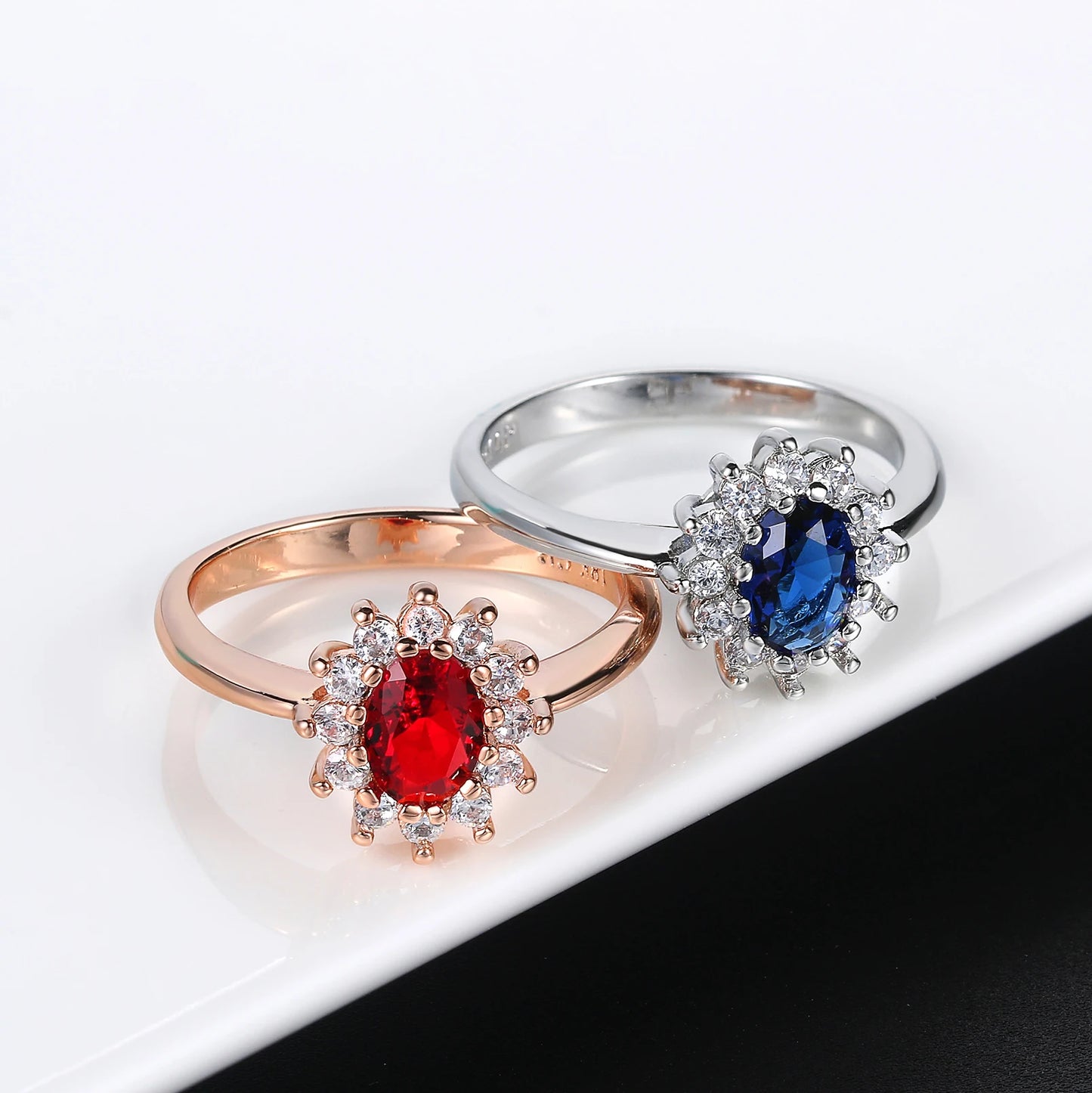luckacco classic red crystal wedding rings for women bridal beautiful rose gold color zirconia engagement ring fashion jewelry r187