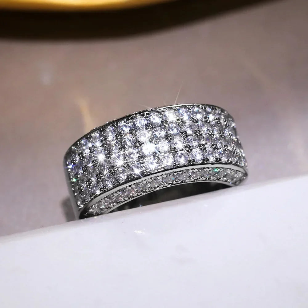 luckacco 2025 full bling iced out rings for women luxury silver color crystal finger  wedding engagement bands hot trendy jewelry