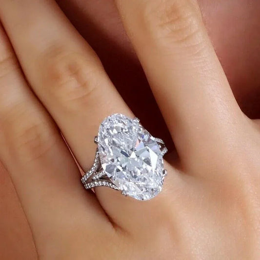 Luckacco daily picks Big Crystal Oval Cubic Zirconia Wedding Ring for Women Silver Color Fashion Elegant Engagement Bands Jewelry Nice Gift