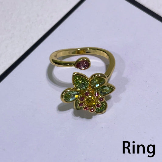 Luckacco Flower Crystal Boutique Irregular Original Jewelry Set New Color Earring Exquisite Necklace Ring Bracelet Wedding Gift for Women