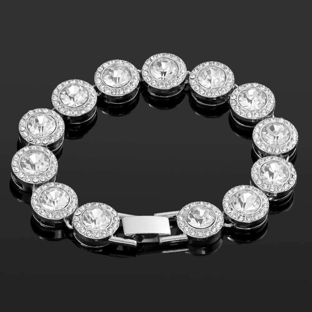 luckacco iced out pink cuban bracelet for women hip hop gold silver color crystal heart circle square bracelet 4pcs set jewelry gift