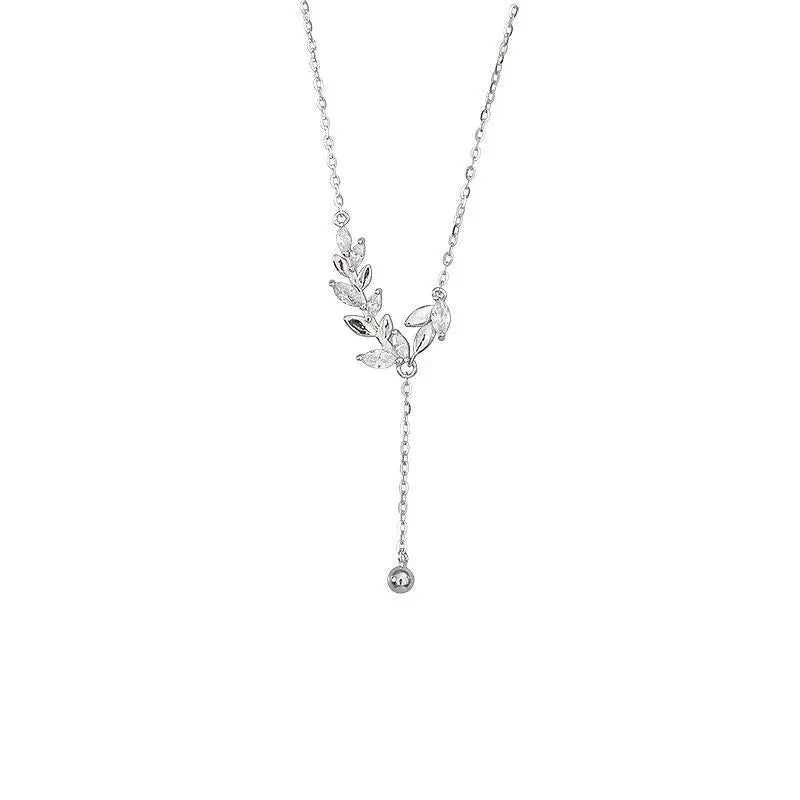 luckacco 925 sterling silver tree branch necklace simple charm zirconia botanical pendant choker birthday party gift ladies fine jewelry